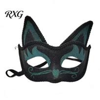 Eye Catching Prom Mask Cat Half Face Mask, Halloween Glitter Venetian Masquerade Flexible Rhinestone Ear for Party Costume Cosplay Lightweight žalia