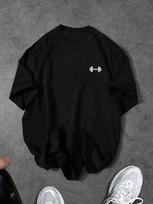 Sport MetroGents Men's Barbell Print Loose Fit Round Neck Short Sleeve Sports Unisex T-Shirt M
