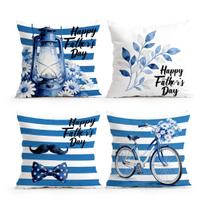4 Pcs Father'S Day Blue Stripe Light Bicycle Flowers Leaves Single-Sided Printed Pillowcase For Bedroom Living Peach skin 18*18(CM)-4Pcs