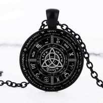 Vėrinys Pentagram Pakabukas Apvalus Nuotrauka Wiccan Jewelry Glass Cabochon karoliai juoda