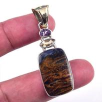 Natural Pietersite,Citrine Gemstone 925 Solid Sterling Silver Pendant 2'' i3t47