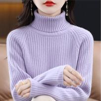 Turtleneck Pit Strip Soft Waxy Knitted Sweater Women's Autumn and Winter Inner Short Bottoming Sweater One size violetinė
