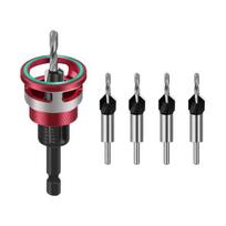Countersink Drill Bit Set Adjustable Depth Stop Drill Bits Adjustable Hex raudona