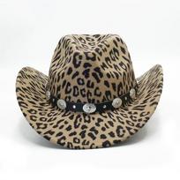 Fashion Leopard Print Cowboy Hat Western Outdoor Big Head Autumn and Winter Jazz Cap French Retro British Felt Top Hats balta
