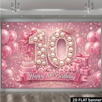 2D Girls 10th Birthday Backdrop, Pearl Number & Rose Celebration Banner 47.2x31.5inch/120*80cm