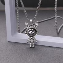 Space Rabbit Spins Crying Smiling Face Astronaut Chain Women's Versatile Trendy Necklace Pendant 60CM(Necklace Long)