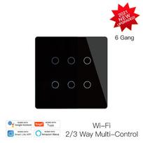6 Gang Tuya Smart Life Home WiFi Glass Panels Light Wall Touch Switch (as the picture,120*120mm&6 gang)
