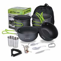 STARCAMP 13-in-1 Outdoor Cookware Set Camping Pot Frying Pans Bushcraft Survival Kit for Picnic Hiking Cooking Cutlery Included žalia