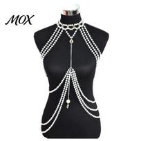 Tassel Chest Body Chain Pearl with Heart Pendant & Artificial Crystals, Multi-Layer Back Luxury Jewelry for Women, Adjustable Waist Neck Wedding 1pc