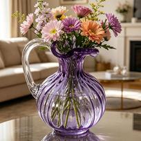 Hand Blown Glass Pitcher Vase with Handle, Decorative Flower Jug for Dining Table and Living Room Decor (Purple,S) violetinė