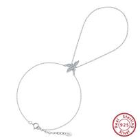 ORSA JEWELS 925 Sterling Silver Hand Chain Ring Bracelet for Women Party Shiny Cubic Zirconia Link Chain Bracelet Jewelry APV01