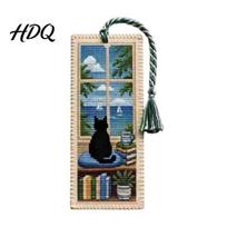 Tassel Bookmark Seasonal Cat Cross-Stitch Bookmark Four Seasons Black with Decor Braided Rope Handcrafted Book Page Marker for Lovers Window Scene B