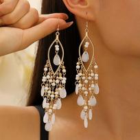 Bohemian Colorful Waterdrop Tassel Drop Earrings for Women Fashion Ethnic Style Long Hook Earrings Tourism Jewelry Accessories