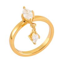 JOVO LOVE Water Drop Stainless Steel Two Zircon Ring Sparkling Crystal Tassel Vertical Fing Rings PVD 18K Gold Plating Jewelry 6