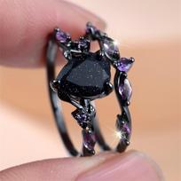 Blue Crystal Water Drop Stone Purple Zircon Ring Sets For Women Black Metal Engagement Bands Wedding Jewelry Set Versatile Gifts 9