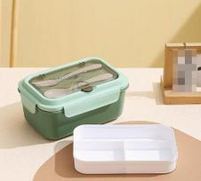 Compartment Bento Lunch Box with Cutlery for Light Meals, Reusable Container for Work or School One Size žalia