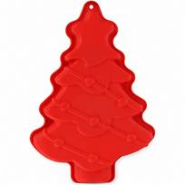 Silicone Cake Mold Red Christmas Tree Shape with Hanging Hole for Holiday Baking, Mousse, Jelly, Pudding and DIY Desserts raudona
