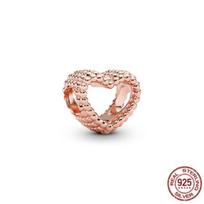 Rožiniu auksu padengtas žavesys 925 Sterlingo sidabro širdies karoliukai, tinkantys dovanėlė Sweet Fasion apyrankės, karoliai, papuošalai moterims