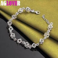 925 Sterling Silver Square AAA cirkonio grandinės apyrankės papuošalai 20cm