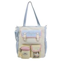 Color Block Crossbody Bag Women's College Style Shoulder Bag Junior High School Students' Large Capacity Tote Bag geltona/mėlyna