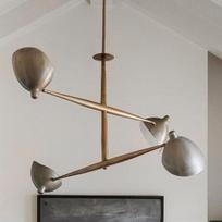 Mid Century Modern Sputnik Chandelier: Brass  Iron Diabolo Shade Ceiling Light