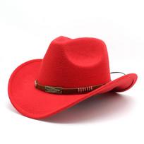 Woolen Jazz Hat Metal Belt Cowboy Hat Roller Hat Men'S And Women'S Western Cowboy Gift Hat M（56-58cm） raudona