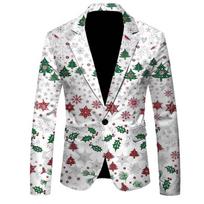 Autumn Winter Men's Christmas Argyle Print Blazer Single Button Casual Party Suit Jacket S
