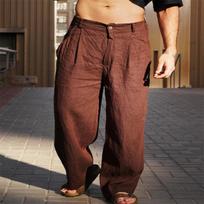 Men's Linen Pleated Wide-leg Pants for Spring and Summer with A Mid-rise Waist Breathable Jogger Pants Streetwear Men M ruda