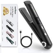 KEYNICE Belaidis plaukų tiesintuvas, įkraunamas per USB, 3 temperatūros nustatymai, LCD ekranas, su juodu geležies paviršiumi, 2 krypčių ir garbanojantis, mini, nešiojamas, (C tipas), (MAX juoda