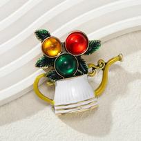 Fashion Potted Teapot Women's High-end Leaf Teapot Accessories Brooch 3cm*5cm