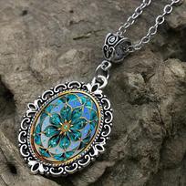 Pakabukas Retro Mada Bohemiškas Gėlių Raštas, Kalėdinė Dovana Karoliai 50CM(Necklace Size)