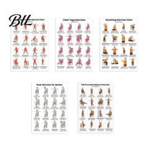 Cardiopulmonary Fitness Seniors 5Pcs Chair Balance Stretch Yoga Exercise Poster Set for Low-Impact Home Workout Plan Low Impact Aerobics Elderly Sets