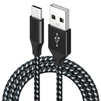 Nylon-braided 3A fast-charging USB-C cable compatible with Apple and Android phones. Type-c/1m
