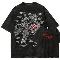 2026 Hot Sale Bioshock T-shirt Vintage Washed Oversized Streetwear Men Women Summer Cotton Short Sleeve Retro Shooter Game Graphic Tee Casual Top L