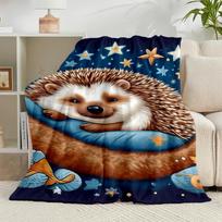 1PC Sleepy Hedgehog Dreams Flannel Blanket Gift, Suitable for Both Men And Women, Soft Ideal for Beds And Sofa, Birthday Or Christmas Gift 75x90cm