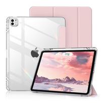 For iPad Pro 12.9 case Trifold Stand Transparent Hard PC Back Cover with Pencil Holder for iPad 12.9 Inch 6th/5th/4th/3rd Case For iPad Air 13 inch 2024&12.9&PU+Acrylic+TPU