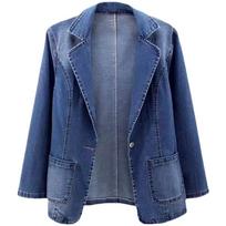 Western Style Fashion Women Slim Fit Denim Jacket Single Button Design Casual Long Sleeve Jean Coat Spring Autumn Outerwear For Ladies XS mėlyna