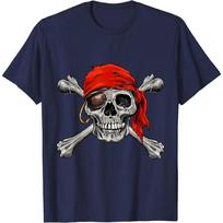 Jolly Roger Pirate Shirt Skull & Crossbones Shirt Halloween T-Shirt S tamsiai mėlyna spalva