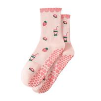 New Non-Slip Grip Pilates Socks Cotton High-elastic Mid Tube Socks Sweat-absorbent Casual Floor Socks for Women One Size rožinė