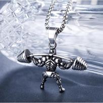 Accessories Barbell Weightlifting Necklace Men's Fitness Pendant Titanium Steel Chain Accessories 50CM(Necklace Size)