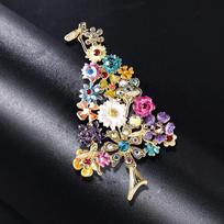 Retro Fantasy Vintage Flower Fairy Crystal Inlaid Christmas Tree Pendant Brooch 3cm*5cm