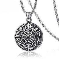 Titanium Steel Double Sided Twelve Constellation Round Brand Necklace Vintage Titanium Steel Hip Hop Pendant 50CM(Necklace Size)
