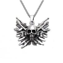 Necklace Domineering Machine Gun Skull Punk Men's Ghost Head Pendant 50CM(Necklace Size)