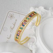 New Fashion Irregular Micro-Inlaid Colored Zirconium Light Luxurious Style Open Bracelet for Women One  Size(18CM~21CM)
