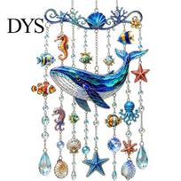 Lightweight Hanging Decoration Ocean Animal Acrylic Window Hanging, Stained Glass Style Sea Turtle Whale Dolphin Suncatcher Pendant Decor with Crystal 25 cm Whale