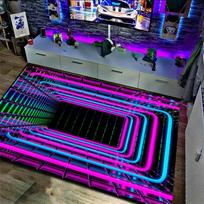 Neoninis LED 3D iliuzinis spiralinis tinklelio tunelio kilimėlis, vizualiai įspūdingas kilimas žaidimams, svetainei, namų dekoravimui, miegamojo dekoravimui 40cm x 60cm