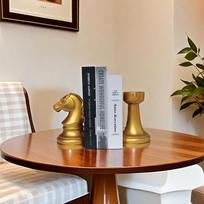 Luxury Gold Chess Bookend - Fall Home Decor & Cheap Room Decor, Fit Indoor Shelf Decor Resin Craft Ornament (Gray,One Size) pilka spalva