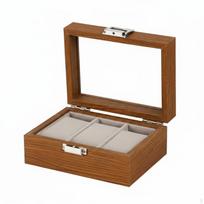 Watch Display Box Padded Interior Walnut Glass Lid Home Organizer for Tabletop Black Black Walnut 3 Slots