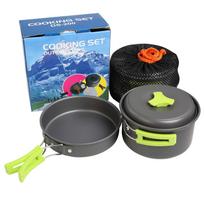 Easy-Carrying Lightweight Portable Camping Cookware Mess Kit Folding Cookset for Hiking Backpacking 3pcs for One Set pilka