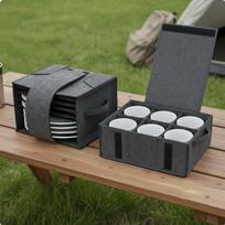 Camping Tableware Bag Cushioned Protection Portable Dishware Carrier EasyCarry Handles Dark Gray Cup Bag gray